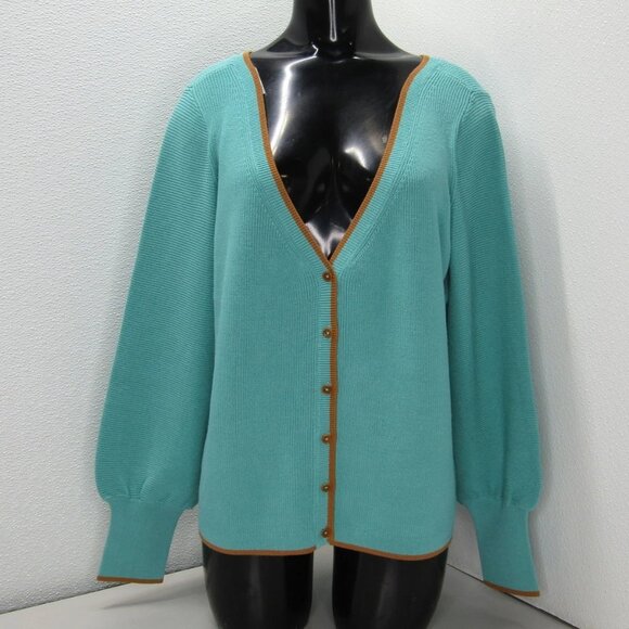 NEW ETCETERA Cardigan Sweater Sea Blue Size XS Seafarer V-Neck Long Sleeve - Picture 1 of 8